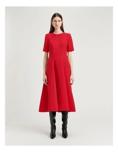 Double Weave Midi Dress in Red