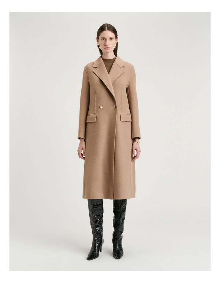 Double Faced Wool Long Coat in Tan image 1