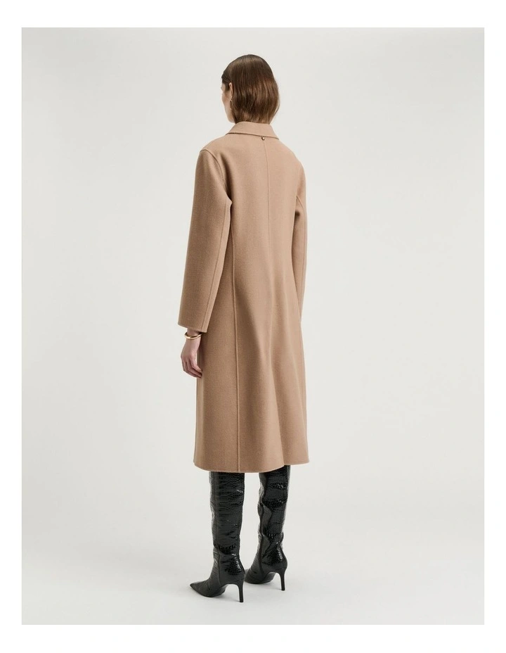 Double Faced Wool Long Coat in Tan image 2