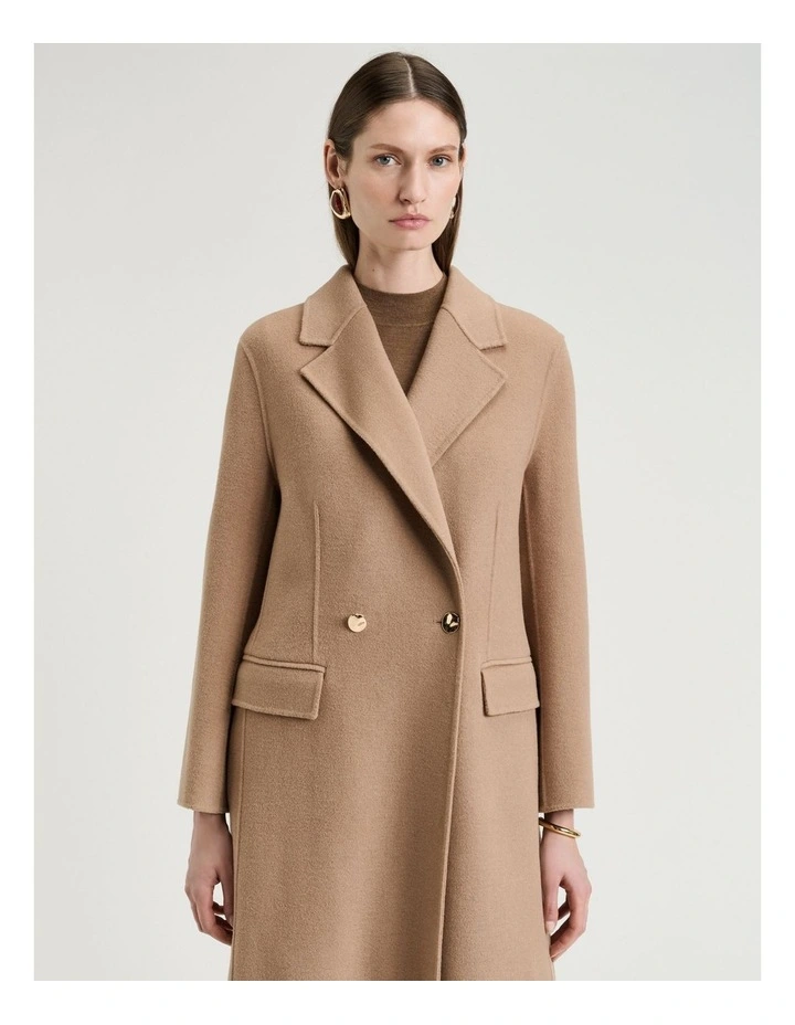 Double Faced Wool Long Coat in Tan image 3