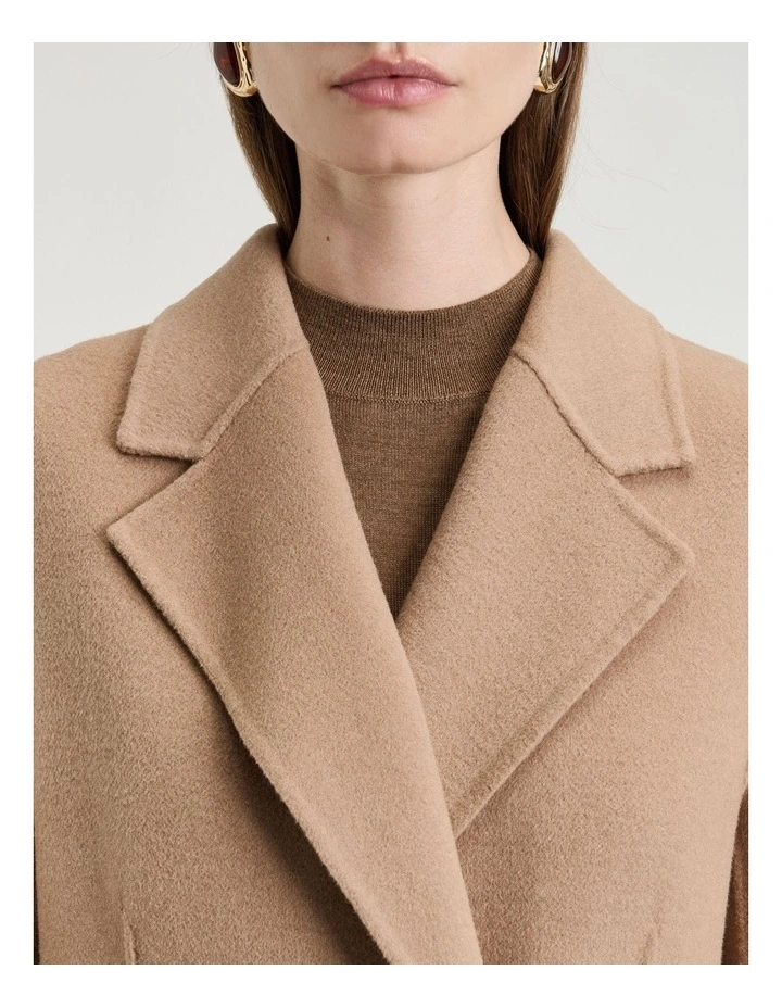 Double Faced Wool Long Coat in Tan image 4