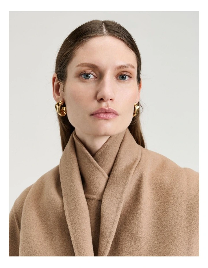 Double Faced Wool Long Coat in Tan image 5