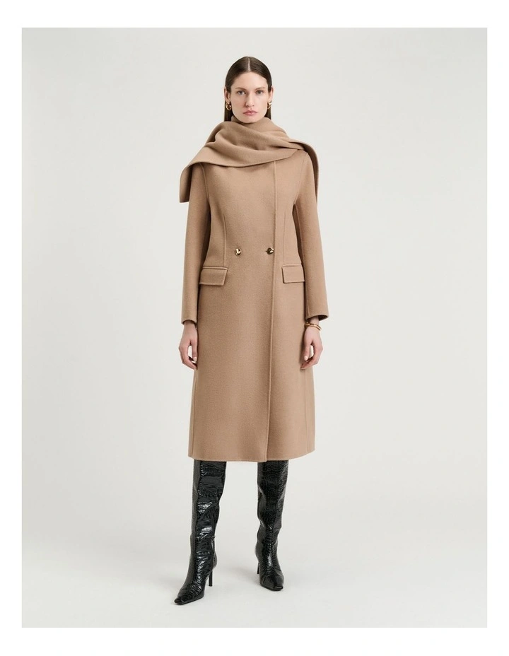Double Faced Wool Long Coat in Tan image 7