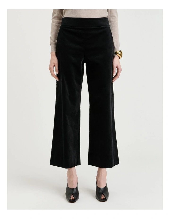 Stretch Velvet Flared Pant in Black image 1