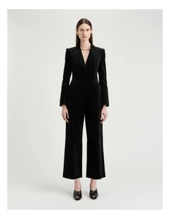 Stretch Velvet Fitted Blazer in Black