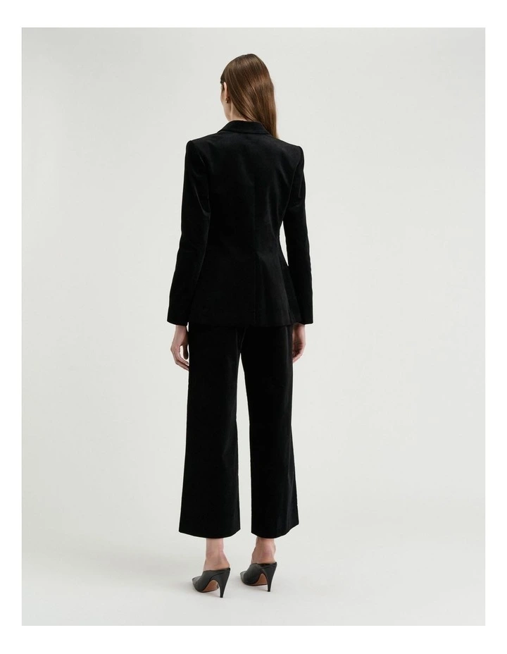 Stretch Velvet Fitted Blazer in Black image 2