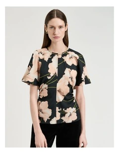 Blush Poppy Satin Back Crepe Top in Floral