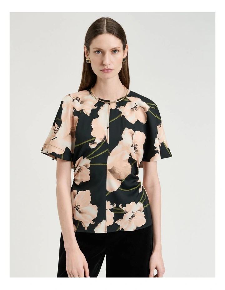 Blush Poppy Satin Back Crepe Top in Floral image 1