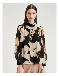 Blush Poppy Georgette Blouse in Brown