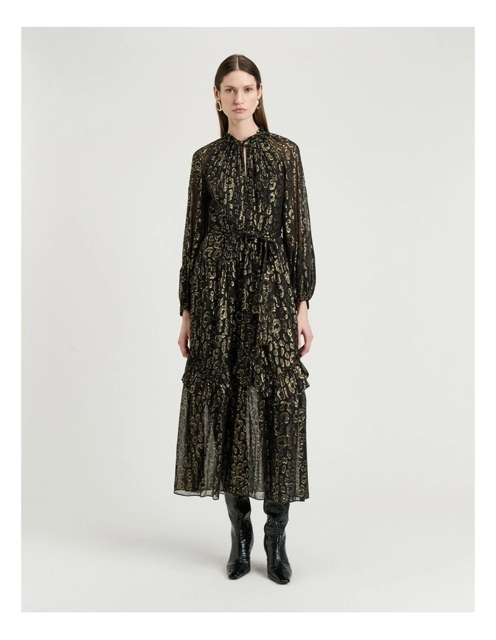 Metallic Jacquard Georgette Dress in Black image 1