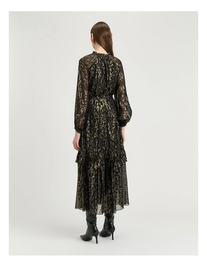 Metallic Jacquard Georgette Dress in Black image 2