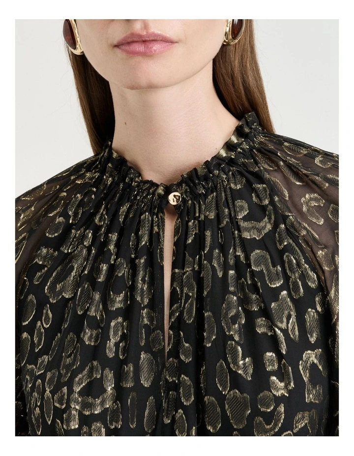 Metallic Jacquard Georgette Dress in Black image 3