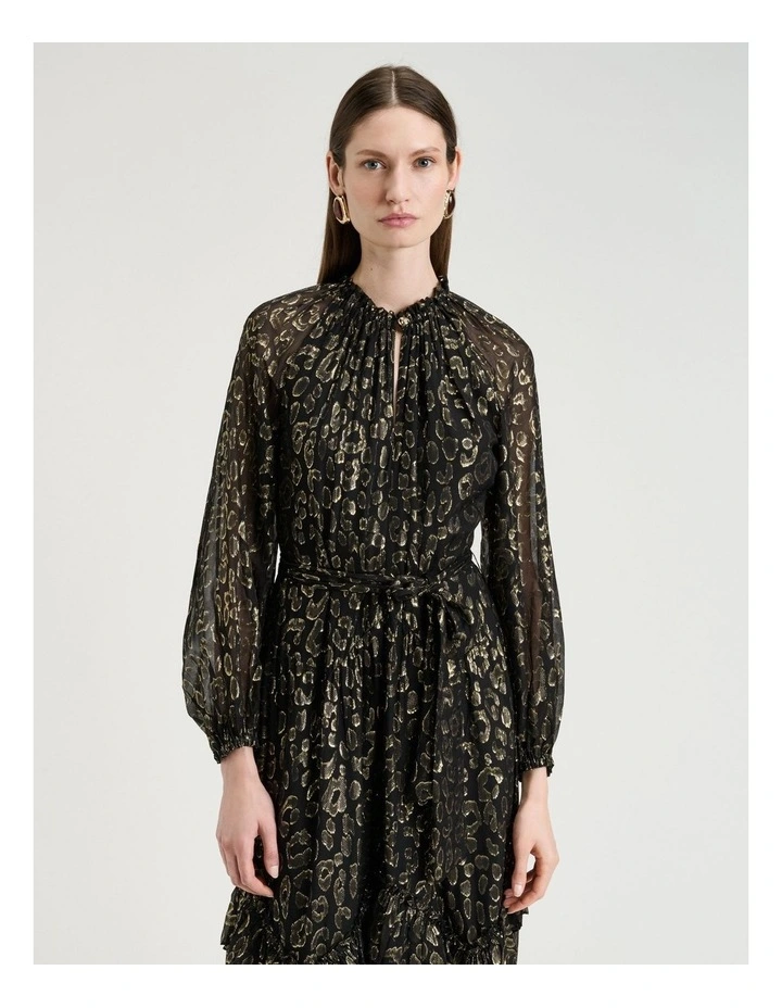 Metallic Jacquard Georgette Dress in Black image 5