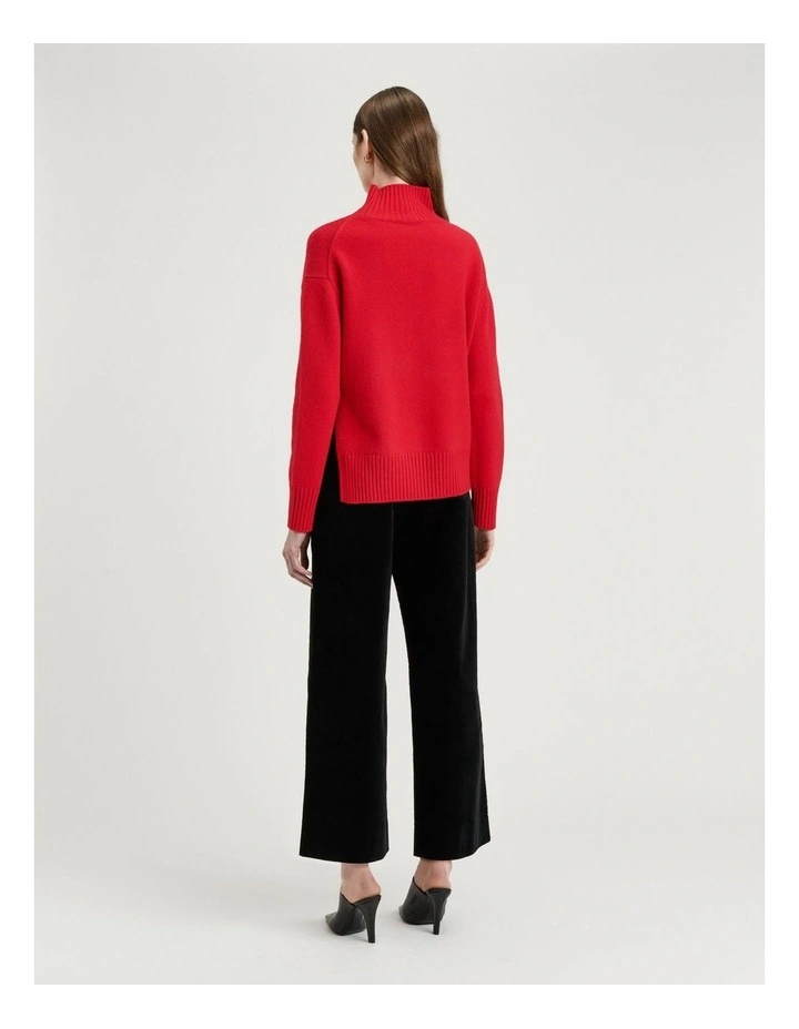 Red Merino Cashmere Blend Oversized Funnel Neck Sweater in Red image 2