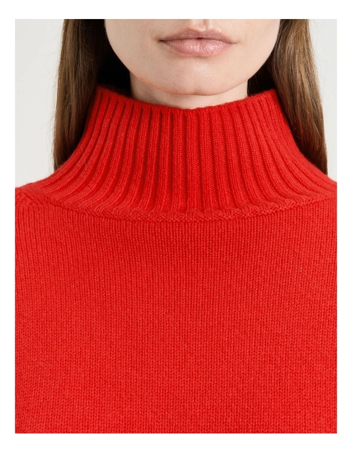 Red Merino Cashmere Blend Oversized Funnel Neck Sweater in Red image 3