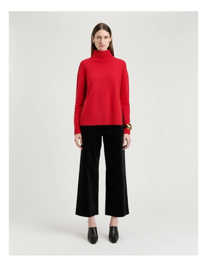 Red Merino Cashmere Blend Oversized Funnel Neck Sweater in Red image 4
