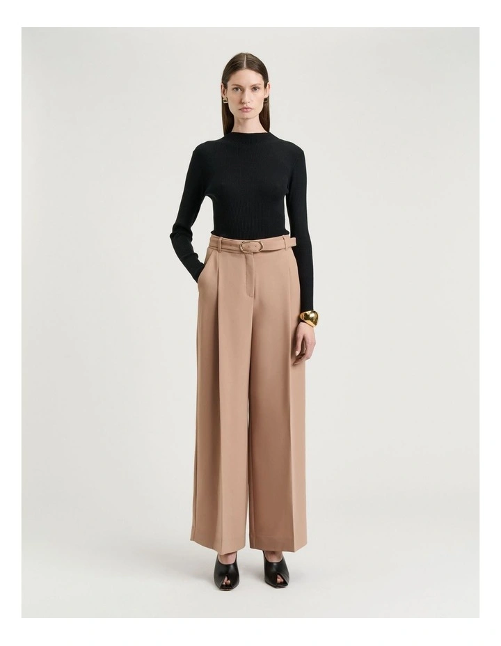 Cotton Silk Blend Mock Neck Ribbed Knit Top in Black image 4