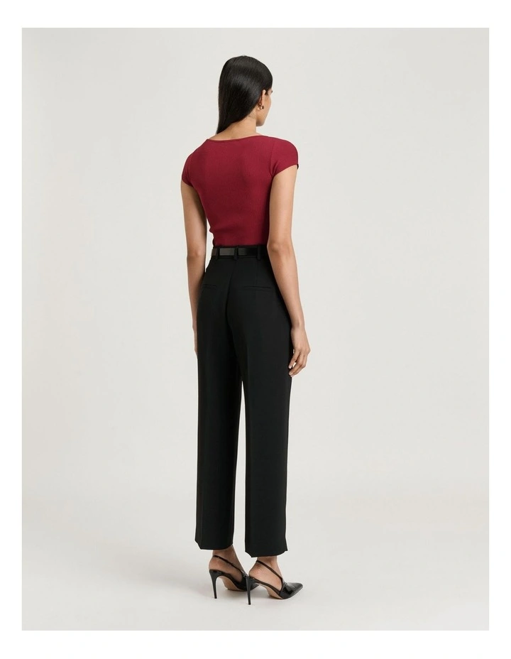 Ribbed Cap Sleeve Boat Neck Knit in Red image 2