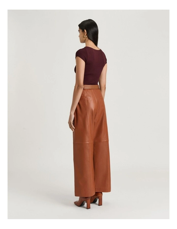 Ribbed Cap Sleeve Boat Neck Knit in Brown image 2