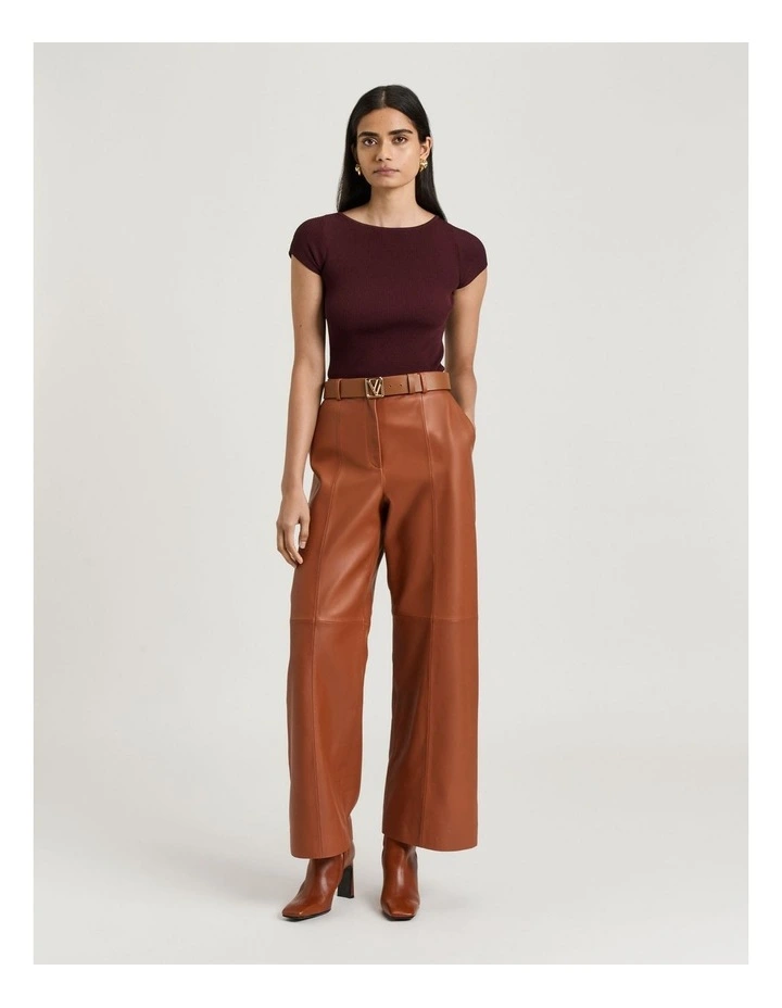 Ribbed Cap Sleeve Boat Neck Knit in Brown image 4