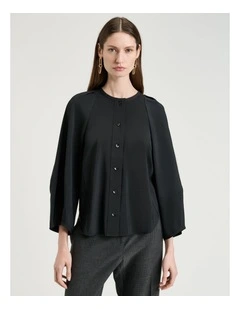 Drapey Modal Blend Lantern Sleeve Shirt In Black