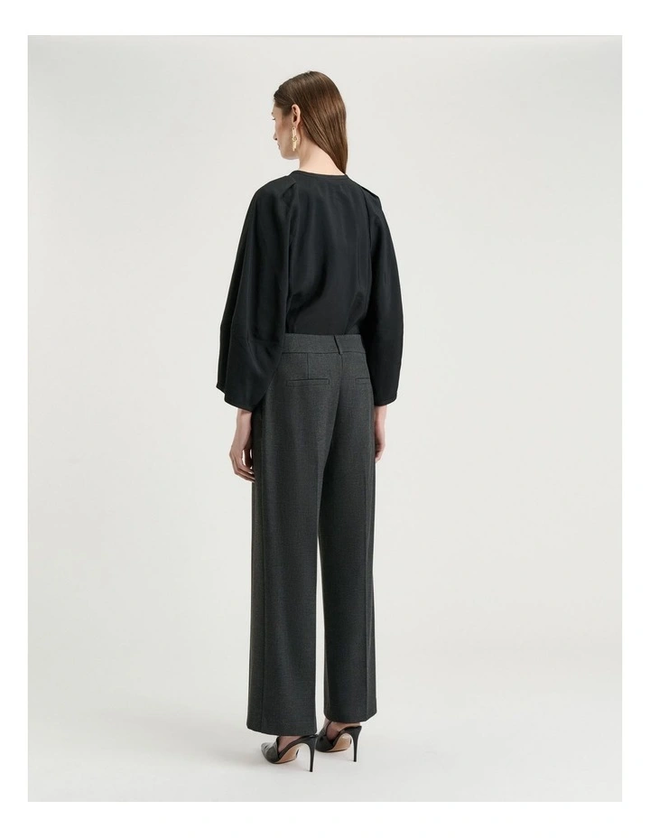 Drapey Modal Blend Lantern Sleeve Shirt In Black image 2