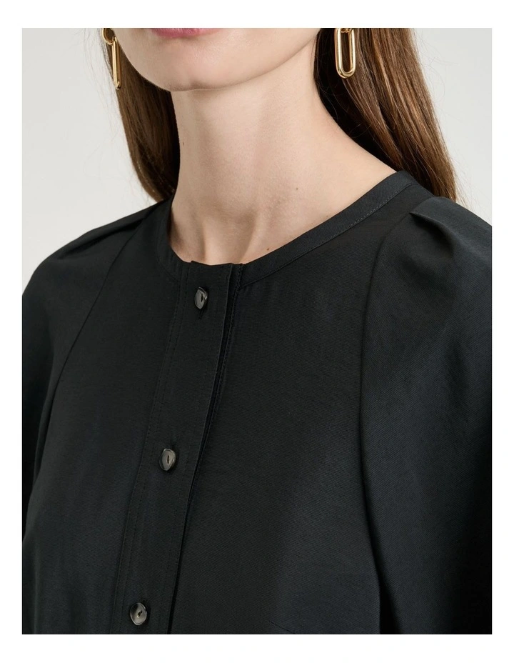 Drapey Modal Blend Lantern Sleeve Shirt In Black image 3