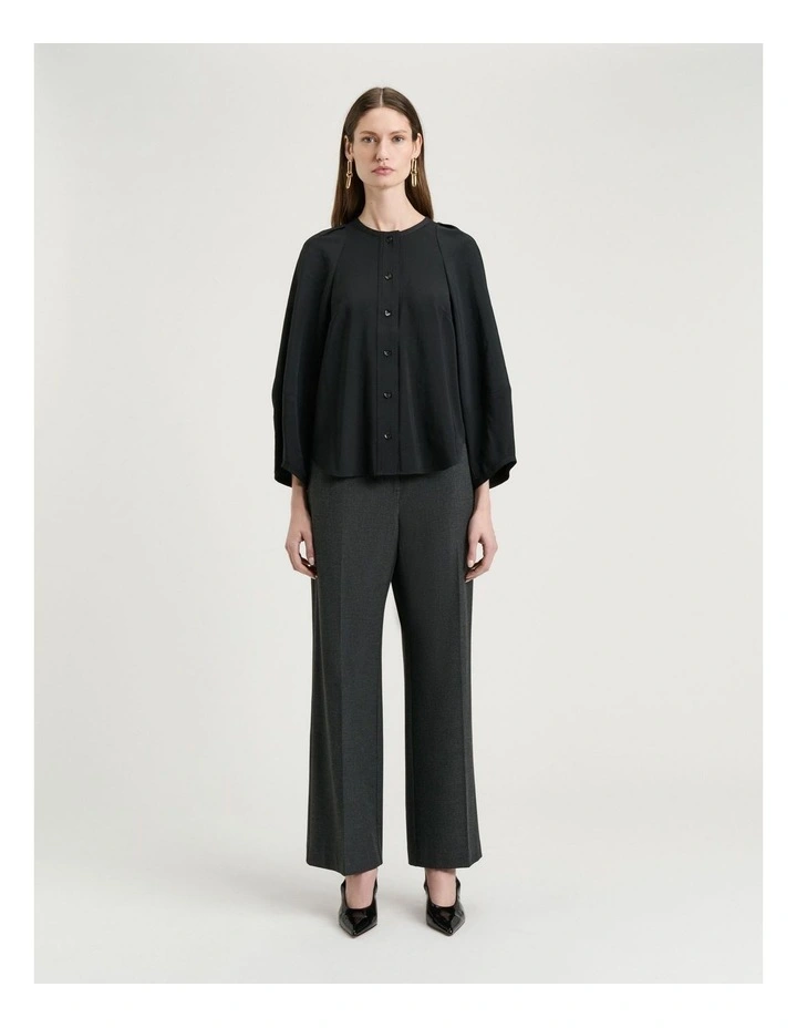 Drapey Modal Blend Lantern Sleeve Shirt In Black image 4