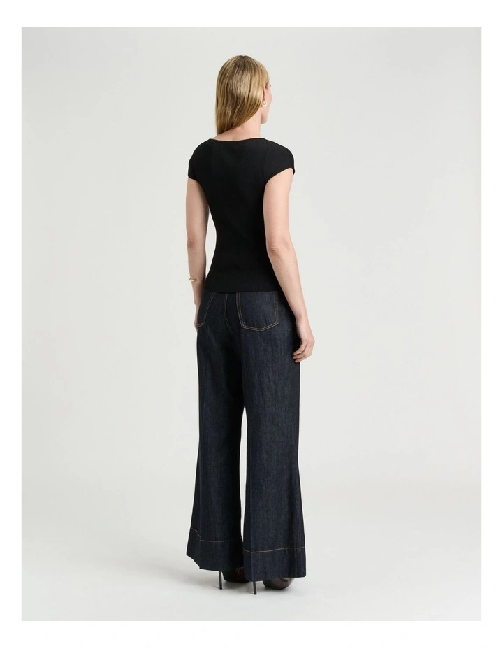 RIBBED CAP SLEEVE BOAT NECK KNIT image 2
