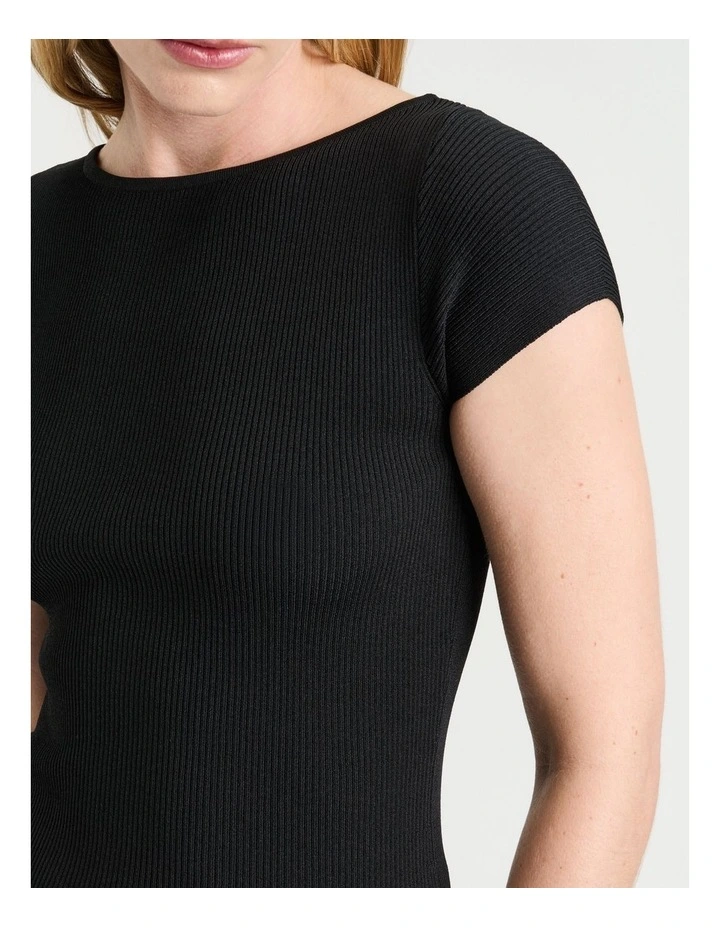 RIBBED CAP SLEEVE BOAT NECK KNIT image 3