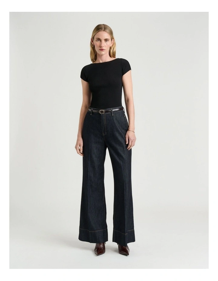 RIBBED CAP SLEEVE BOAT NECK KNIT image 4
