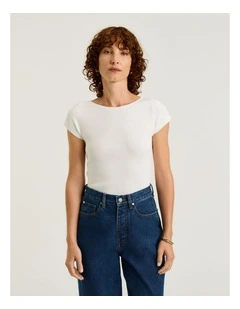 Ribbed Cap Sleeve Boat Neck Knit