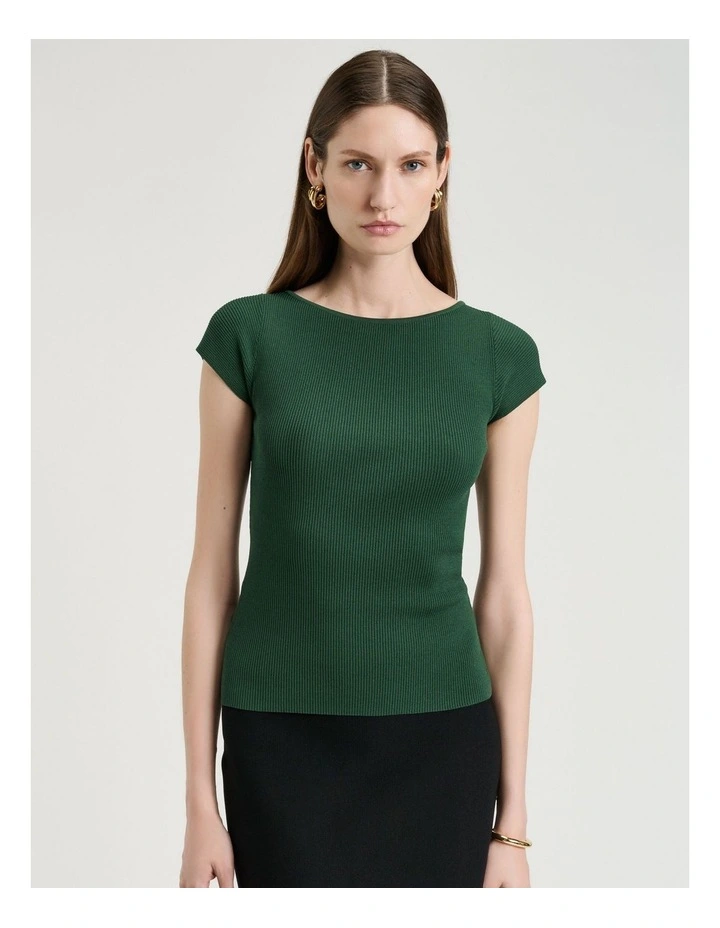 Ribbed Cap Sleeve Boat Neck Knit image 1