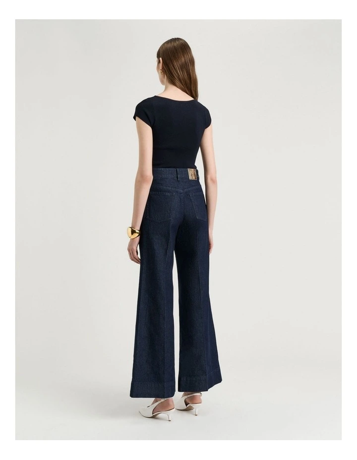 Ribbed Cap Sleeve Boat Neck Knit in Black image 2