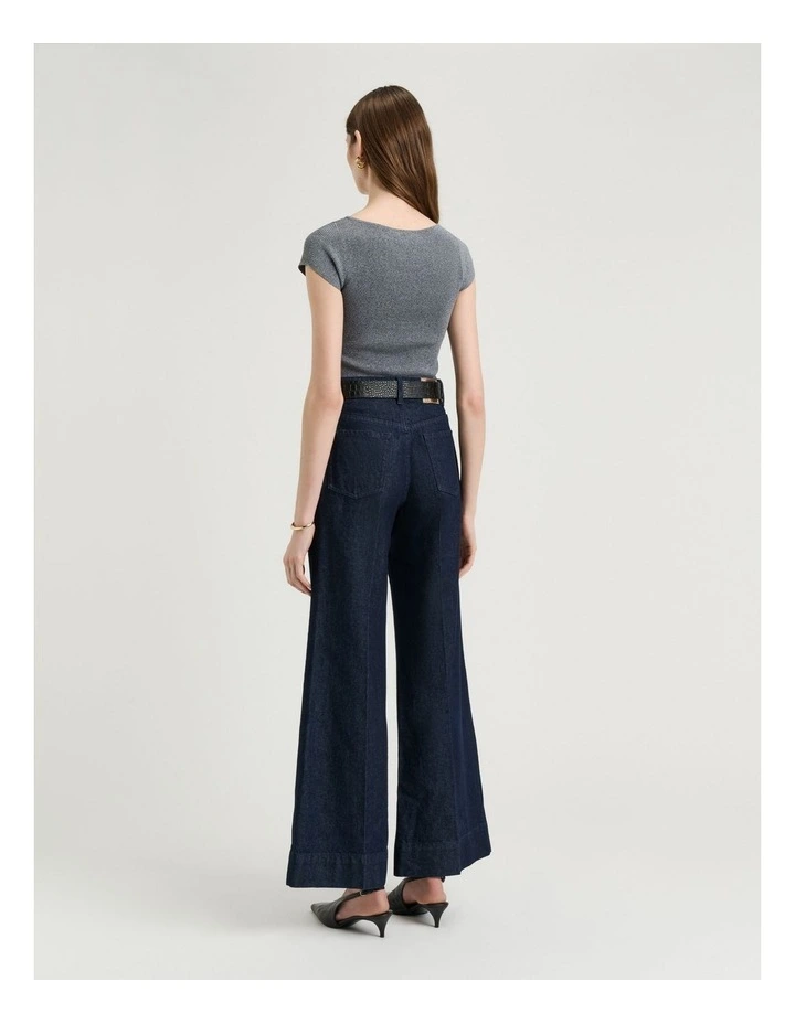 Ribbed Cap Sleeve Boat Neck Knit in Grey image 2