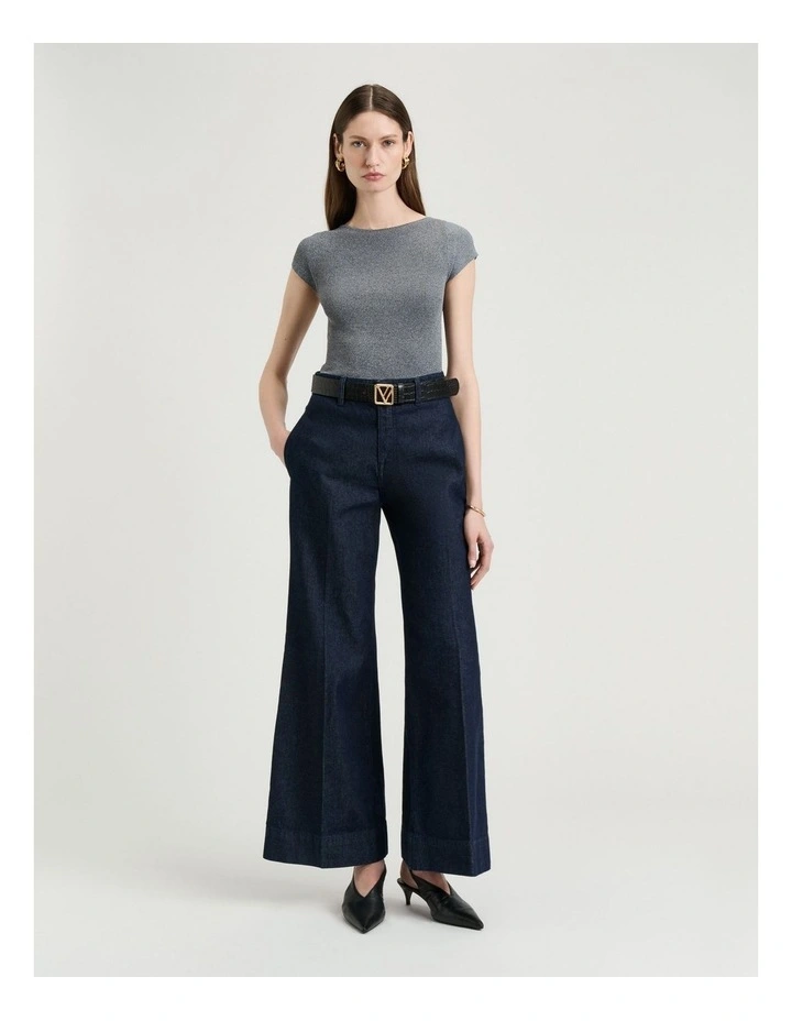 Ribbed Cap Sleeve Boat Neck Knit in Grey image 4