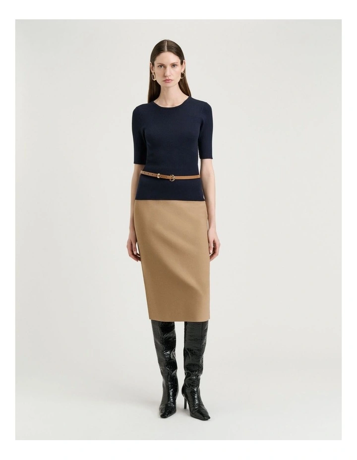 Cotton Silk Blend Crew Neck Ribbed Knit Top image 4