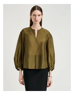 Light Lyocell Blend Blouson Sleeve Top