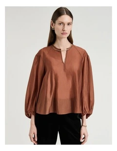 Light Lyocell Blend Blouson Sleeve Top