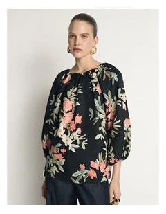 Palm Floral Viscose Linen Blouse