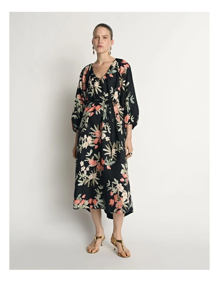Palm Floral Viscose Linen Midi Dress image 1