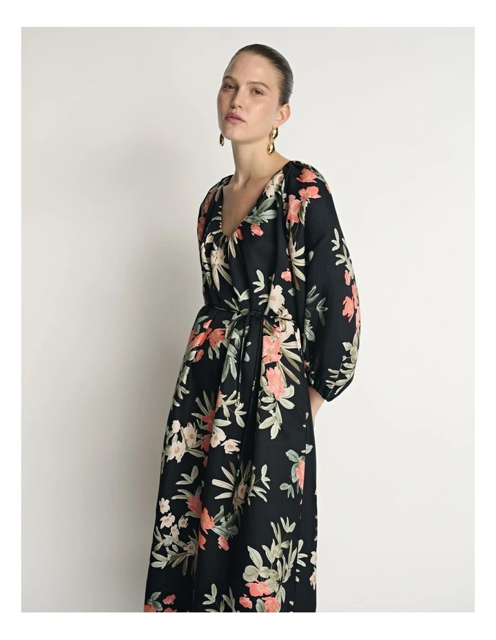 Palm Floral Viscose Linen Midi Dress image 3