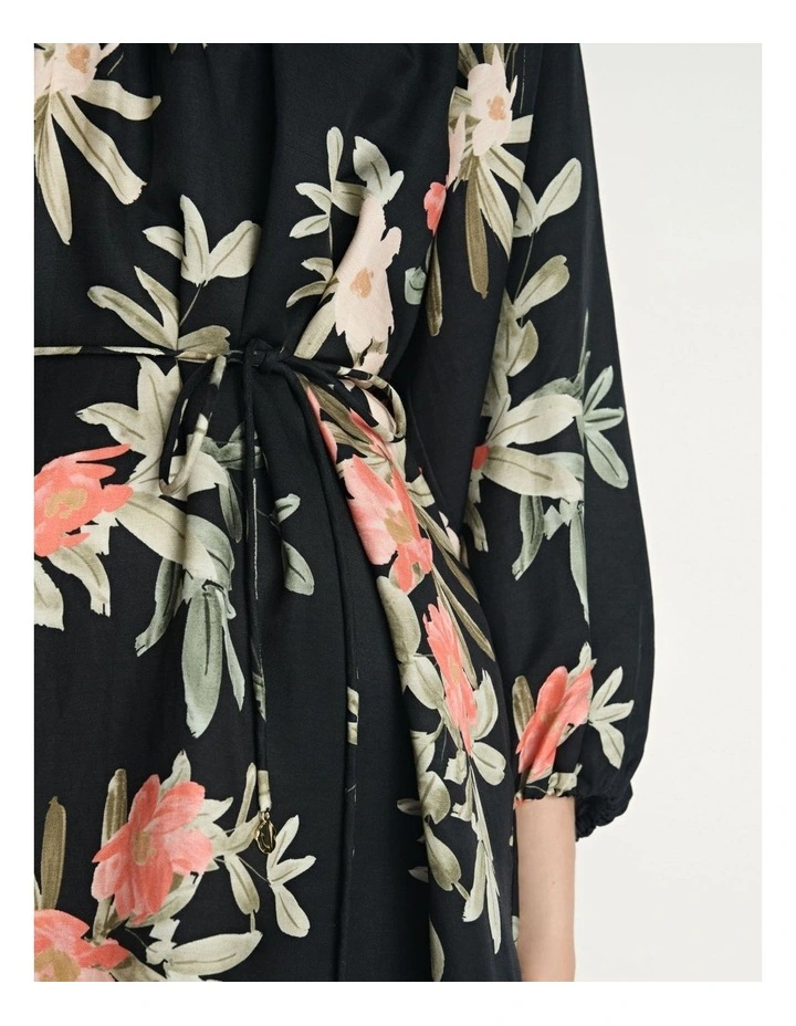 Palm Floral Viscose Linen Midi Dress image 4