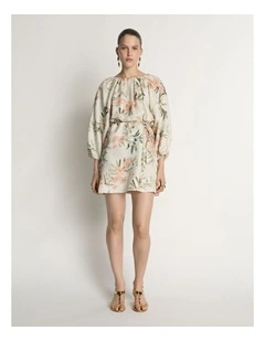Palm Floral Viscose Linen Mini Dress