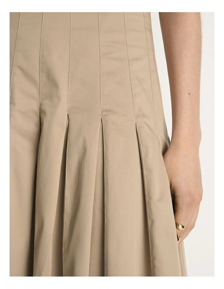 Stretch Cotton Pleat Midi Skirt image 3