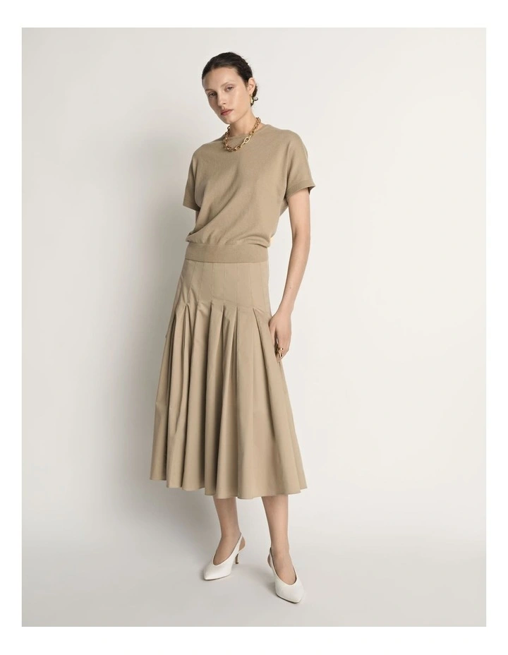 Stretch Cotton Pleat Midi Skirt image 4