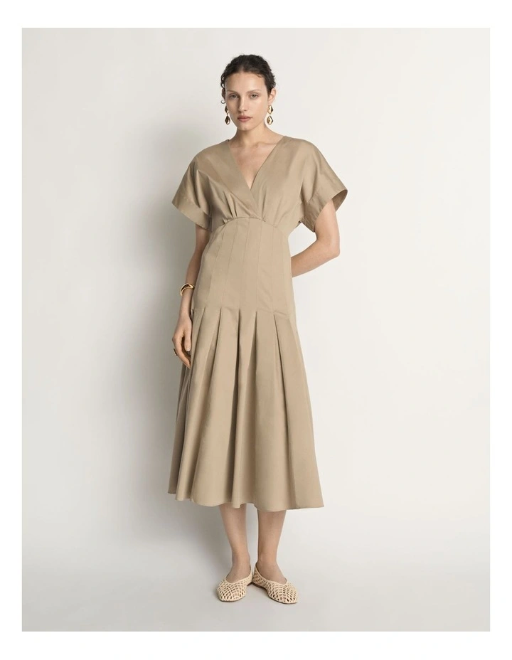 Stretch Cotton Pleat Midi Dress image 1