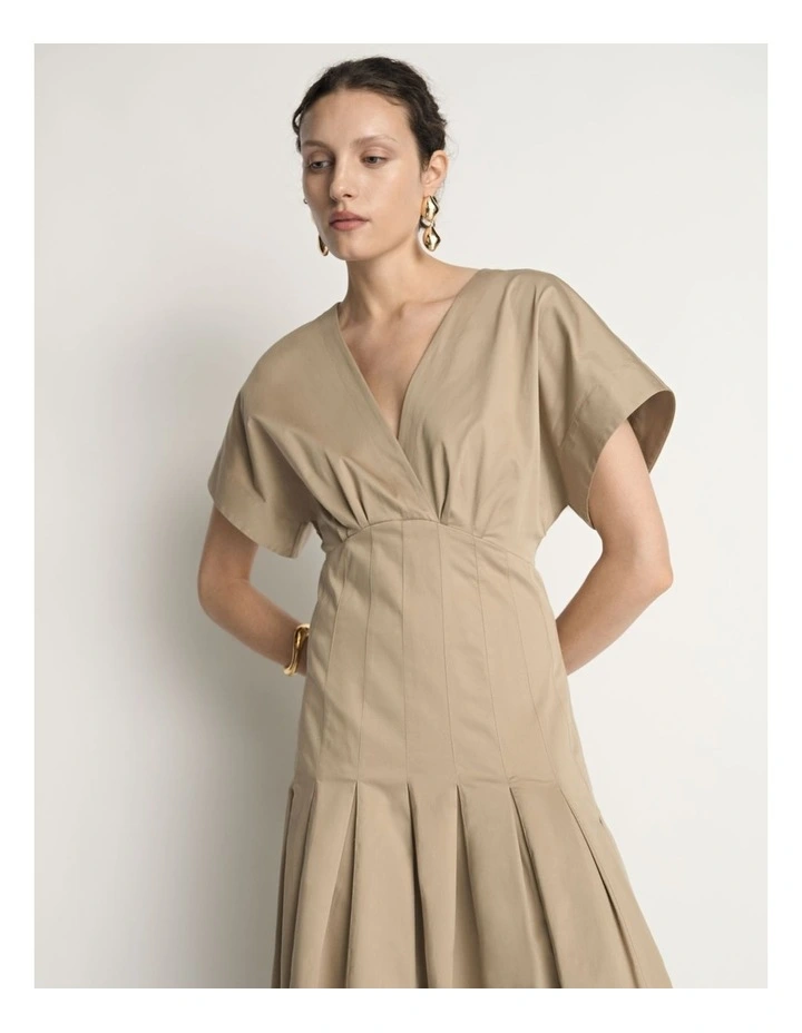 Stretch Cotton Pleat Midi Dress image 3