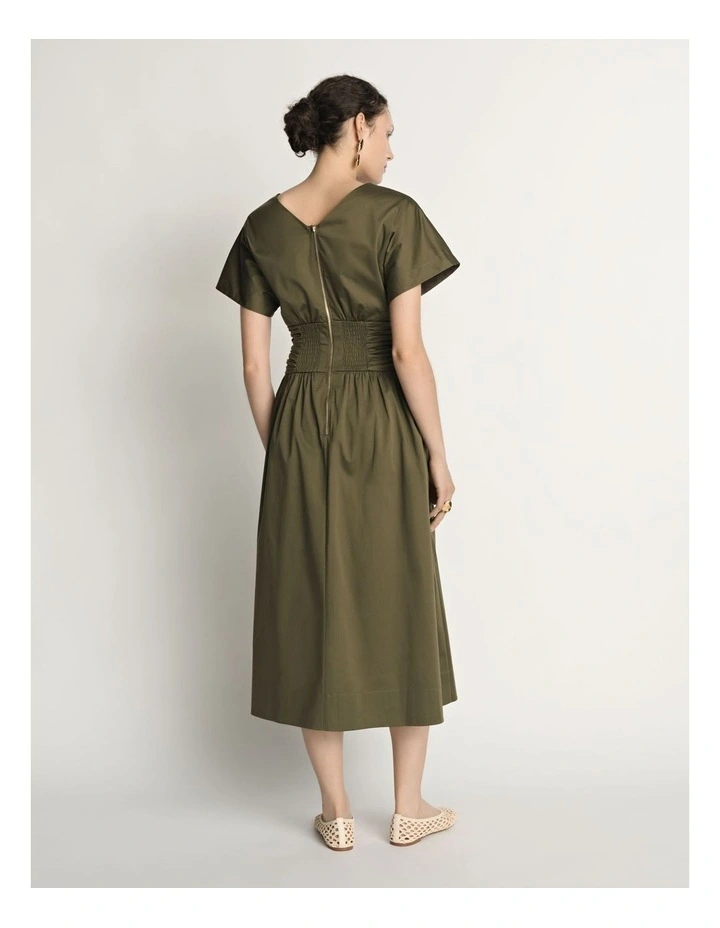 Stretch Cotton Gathered Waist Midi Dress image 2