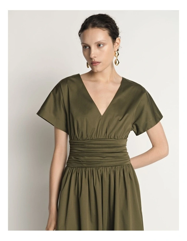 Stretch Cotton Gathered Waist Midi Dress image 3